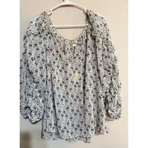 NWT MAX STUDIO Womens Floral Print Boho Blouse Shirt Top Size L Cottagecore